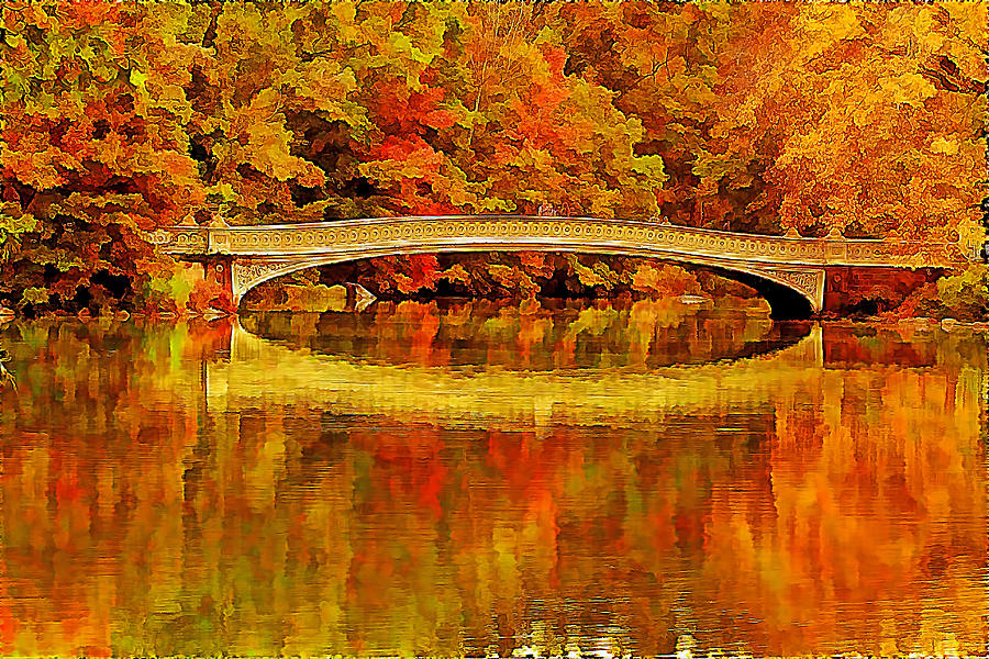 Golden Central Park Bow Bridge In Fall Photograph