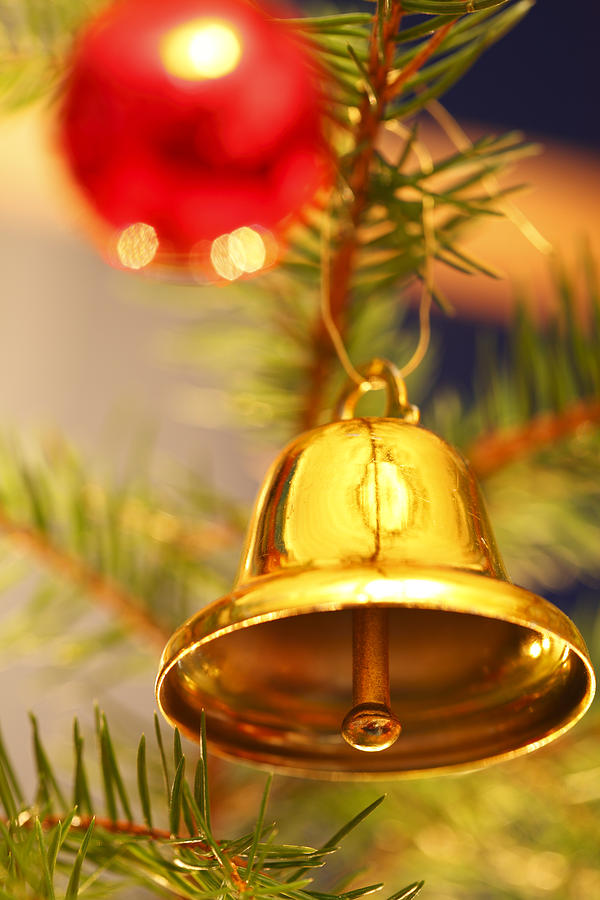 Gorgeous Gold Folk Art Style Bells, Gold Christmas Bells
