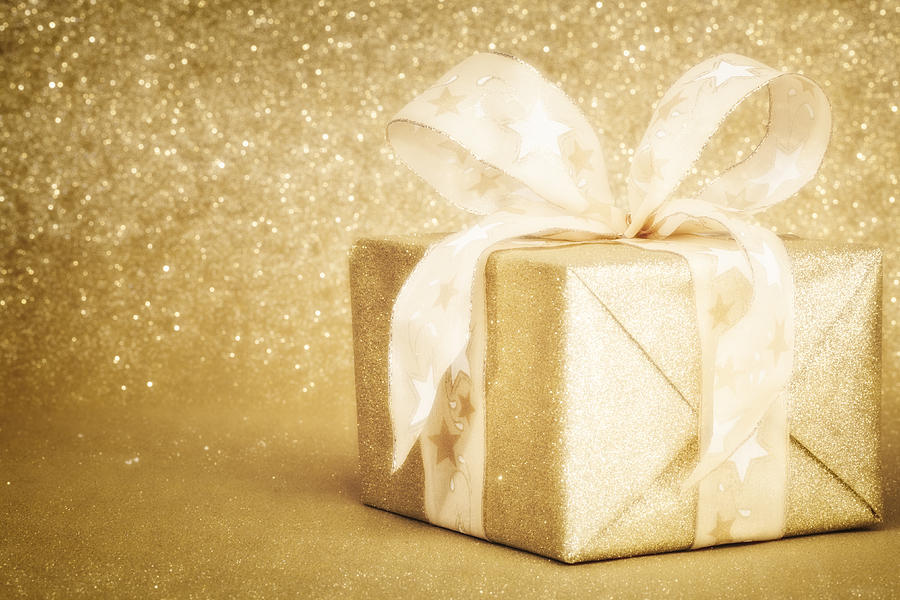 Golden Christmas Gift Box Photograph by Cinoby