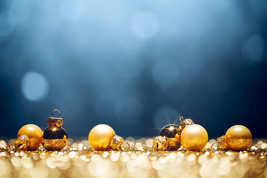 Golden Christmas Time - Decorations Lights Bokeh Defocused Blue Gold Photograph by ThomasVogel