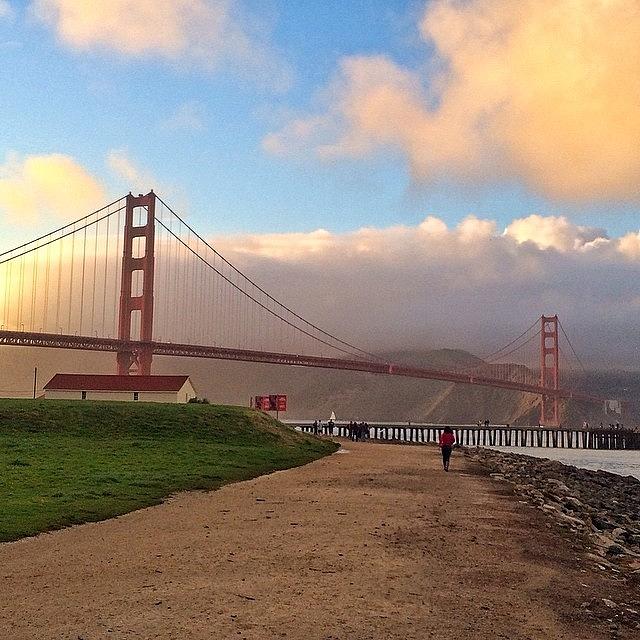 Bridge Photograph - Golden Clouds At Golden Gate Bridge by Karen Winokan