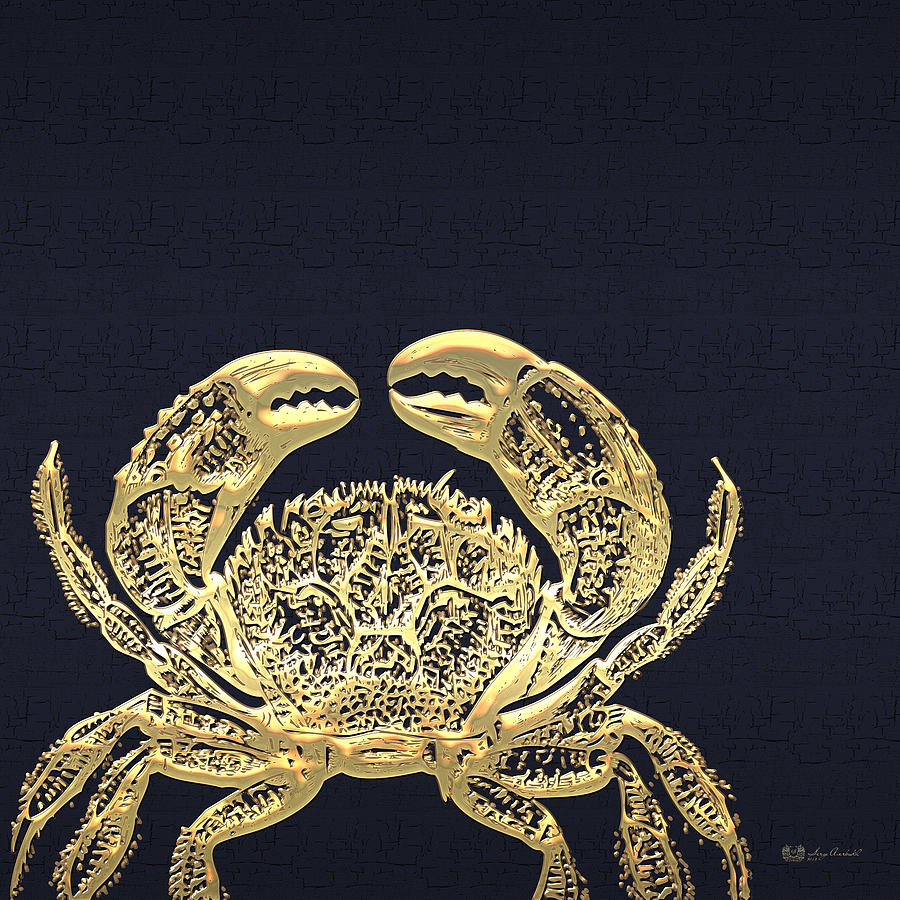 Golden Crab on Charcoal Black Digital Art by Serge Averbukh