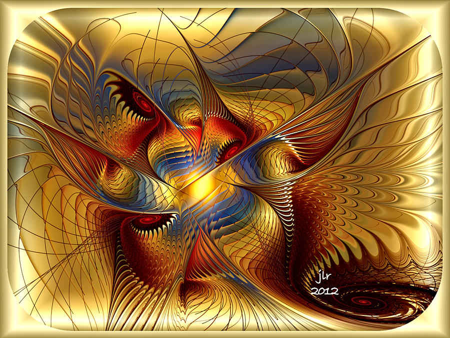 Abstract Digital Art - Golden Dancing Dragon by Janet Russell