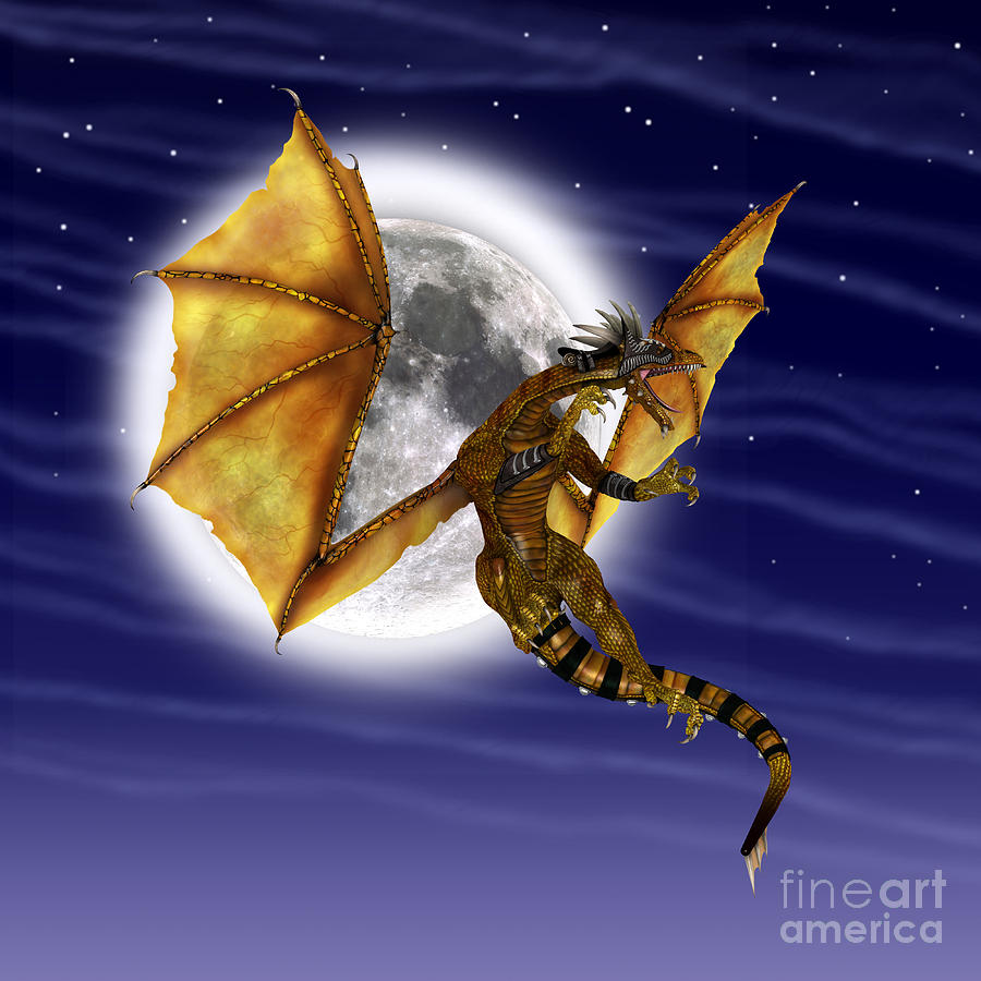 Fairy Digital Art - Golden Dragon by Design Windmill
