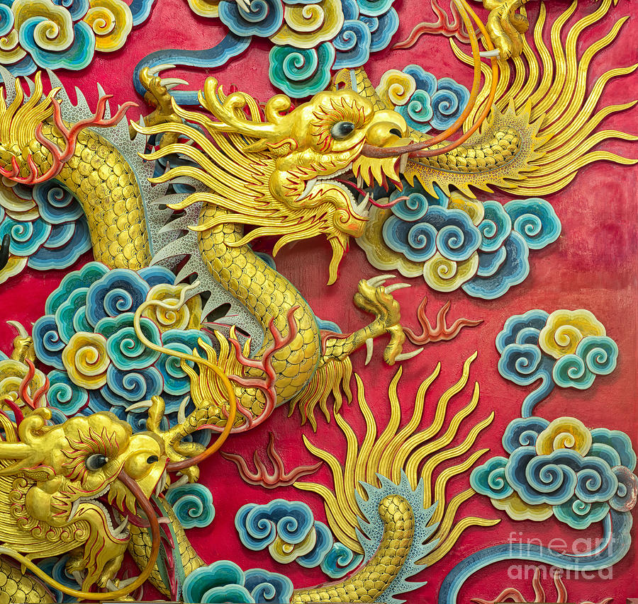 Dragon Photograph - Golden Dragon sculpture  by Anek Suwannaphoom