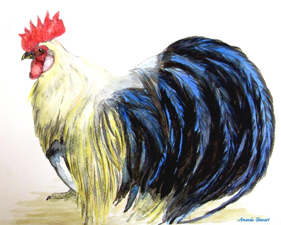 Rooster Painting - golden duckwing OHIKI Rooster by Amanda Hukill