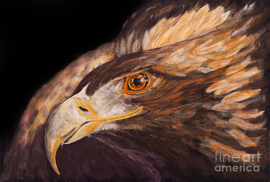 Golden eagle close up painting by Carolyn Bennett Painting by Simon Bratt