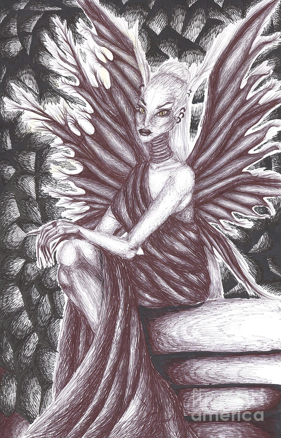 Fairy Drawing - Golden-Eyed Despair by Coriander  Shea
