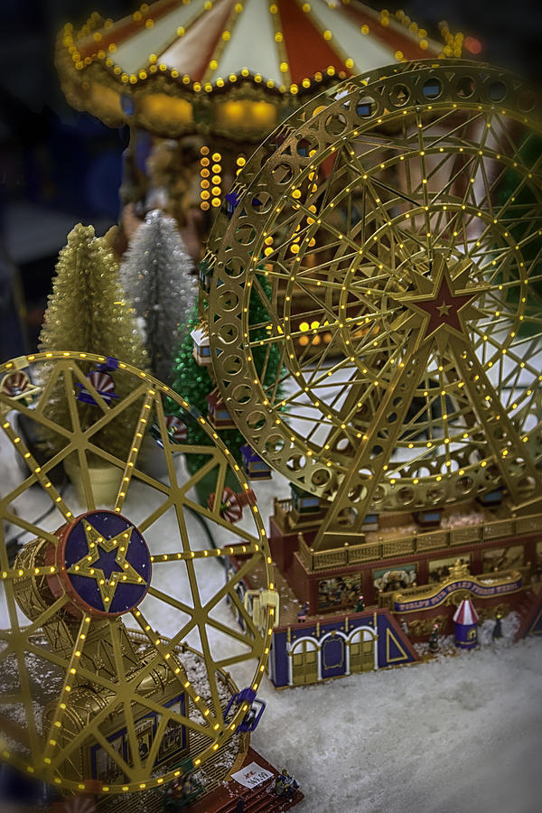Christmas Photograph - Golden Ferris Wheels and Merry-Go-Round by Lynn Palmer