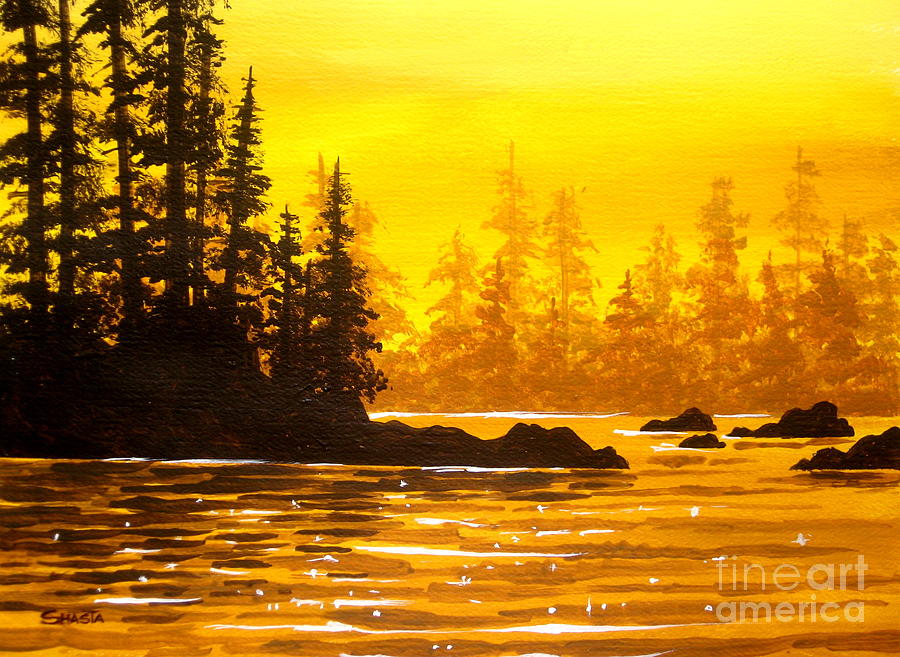 Nature Painting - Golden  Flow  by Shasta Eone