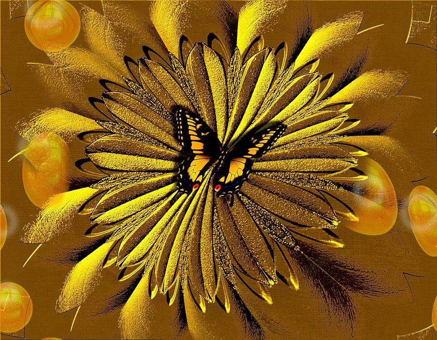 Abstract Digital Art - Golden Flower by Mario Telebo