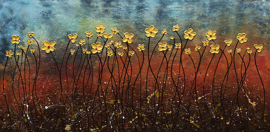 Golden Flowers Painting by Carmen Guedez