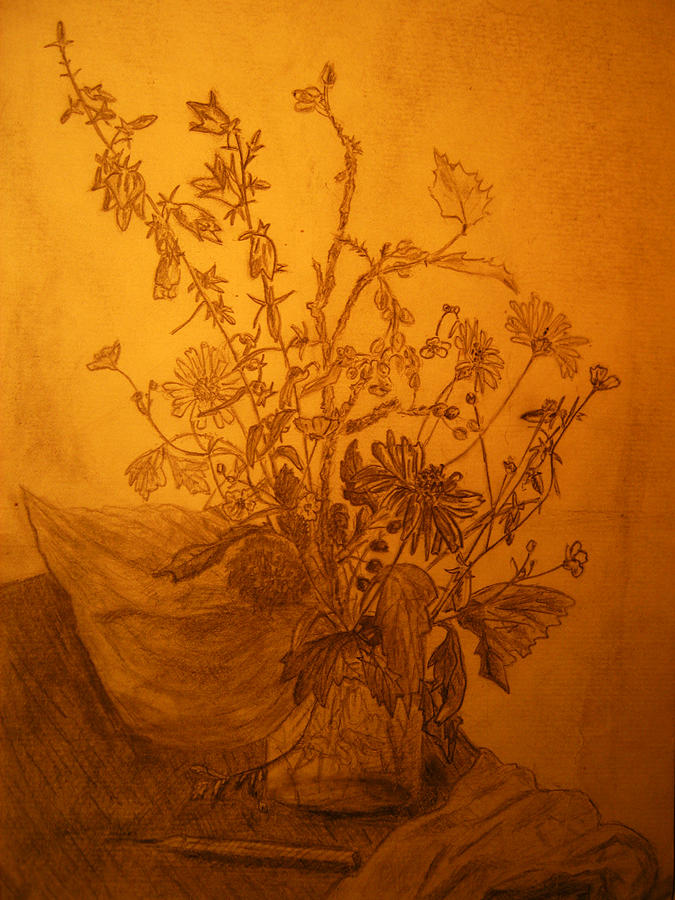 Golden flowers Drawing by Firstname Lastname
