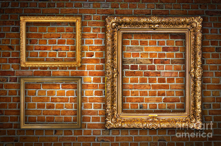 Golden frames on brick wall Photograph by Antony McAulay