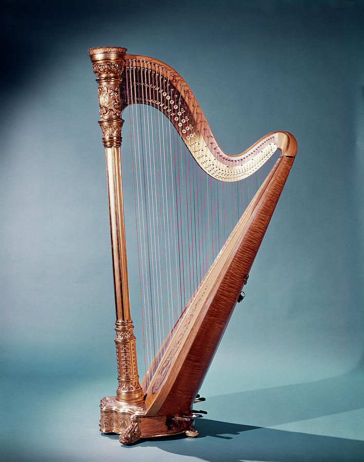 Music Photograph - Golden Free Standing Harp by Vintage Images