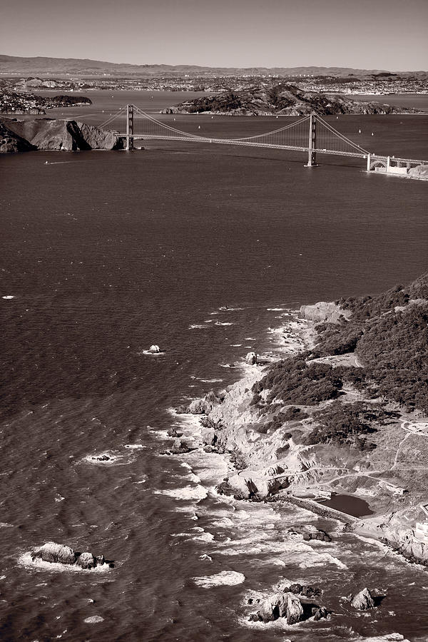 Bridge Photograph - Golden Gate Aloft B W by Steve Gadomski