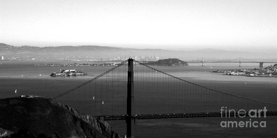 Golden Gate Bridge Photograph - Golden Gate and Bay Bridges by Linda Woods