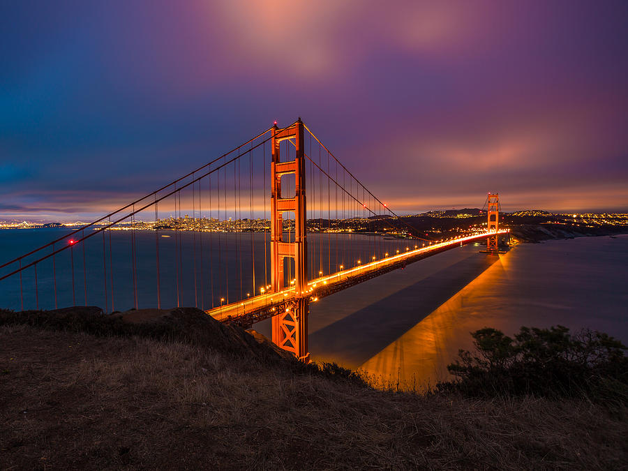 Architecture Photograph - Golden Gate at Twilight by Mike Lee