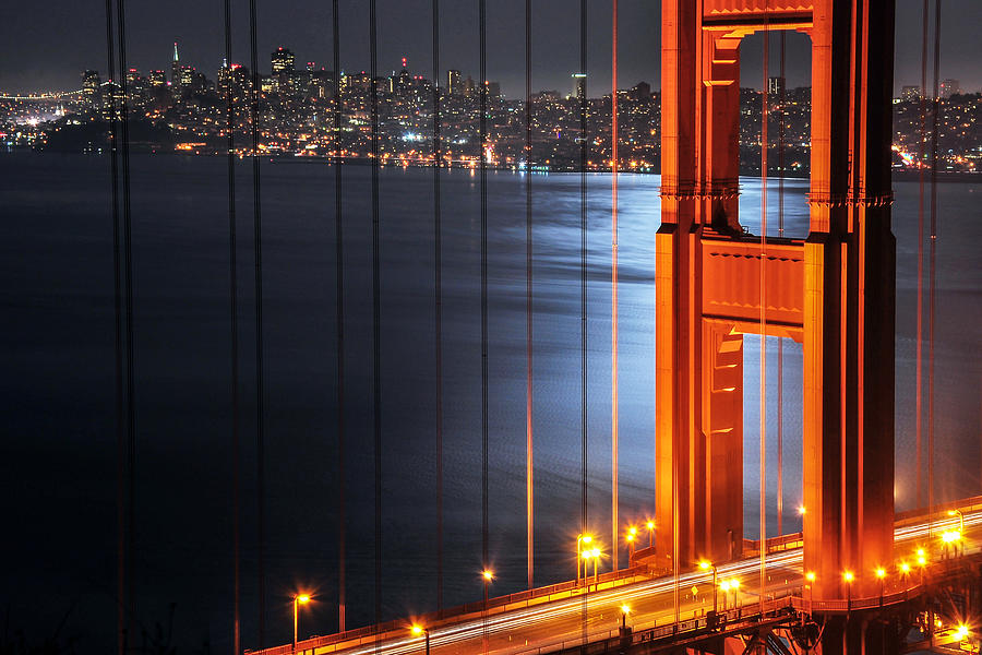 Golden Gate Bridge and Supermoon Photograph by Joel Thai
