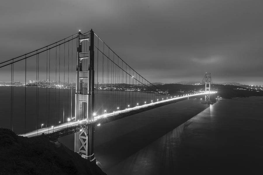 Oakland Photograph - Golden Gate Bridge at night by Henry Inhofer