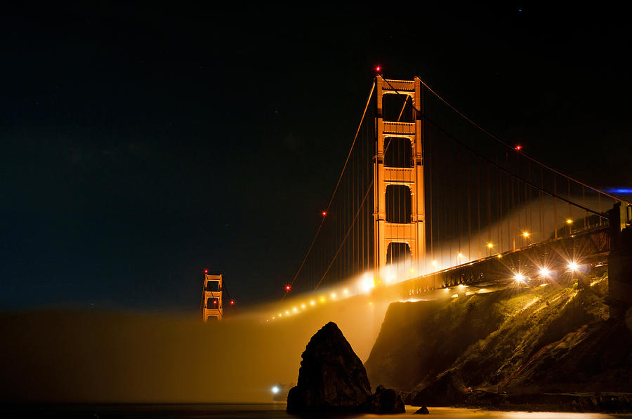Golden Gate Bridge At Night In The Fog Photograph by Todd Aaron