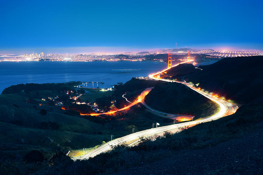 Golden Gate Bridge at night Photograph by Songquan Deng