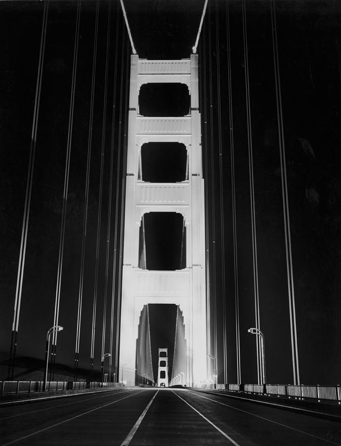 Golden Gate Bridge At Night Photograph by Underwood Archives