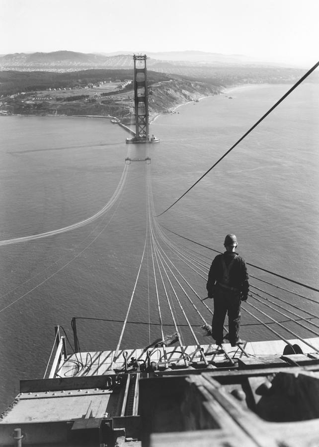 Golden Gate Bridge Photograph - Golden Gate Bridge Cables by Underwood Archives