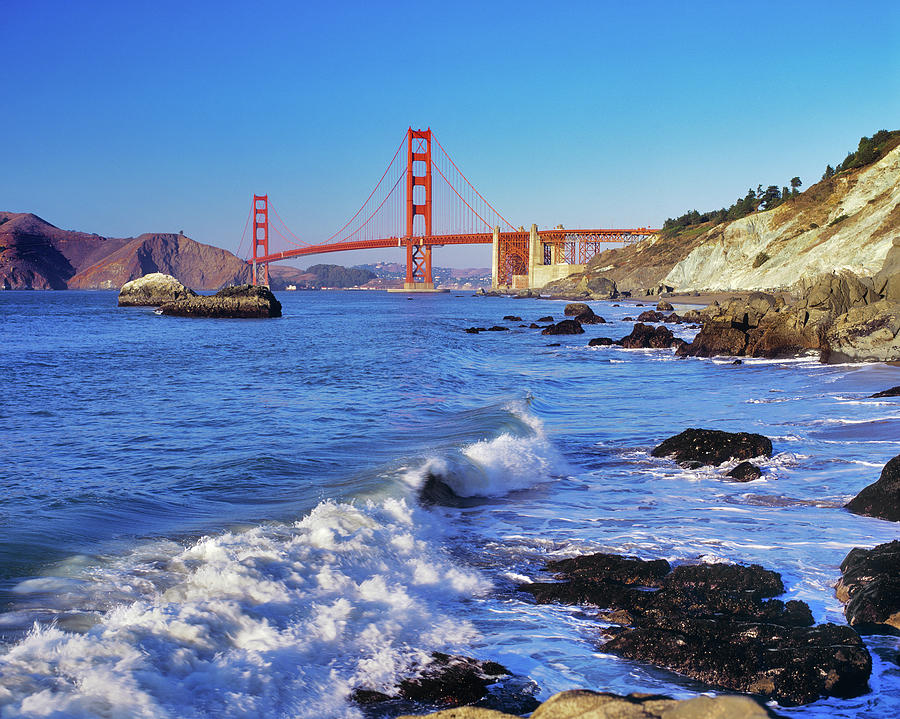 Bridge Photograph - Golden Gate Bridge From Baker Beach San by Vintage Images