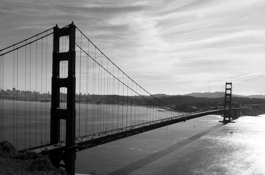 Golden Gate Bridge in Black and White Photograph by Frank Bright