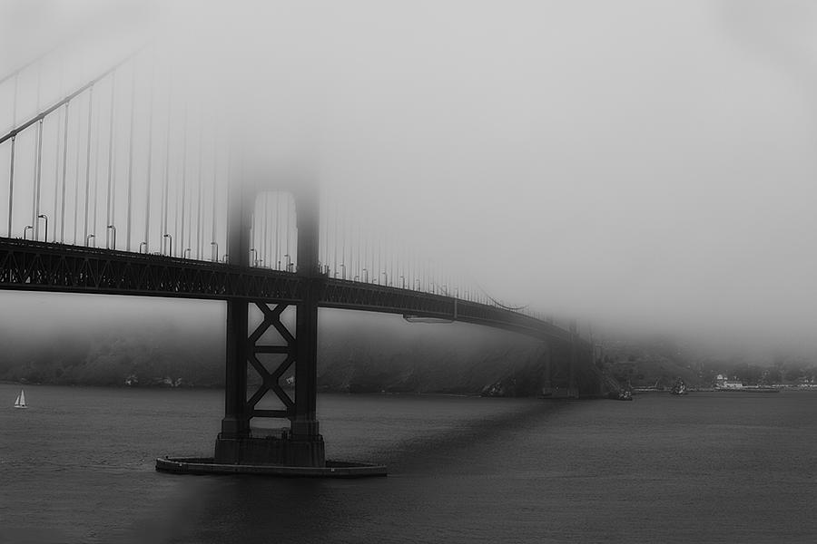 Black And White Photograph - Golden Gate Bridge in Fog by Chuck Caramella