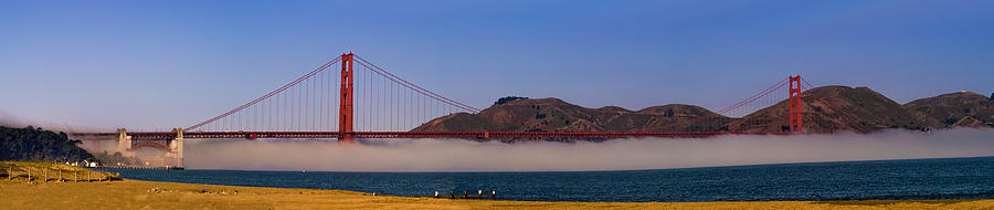 Golden Gate Bridge over fog Panorama Photograph by Chris Bordeleau