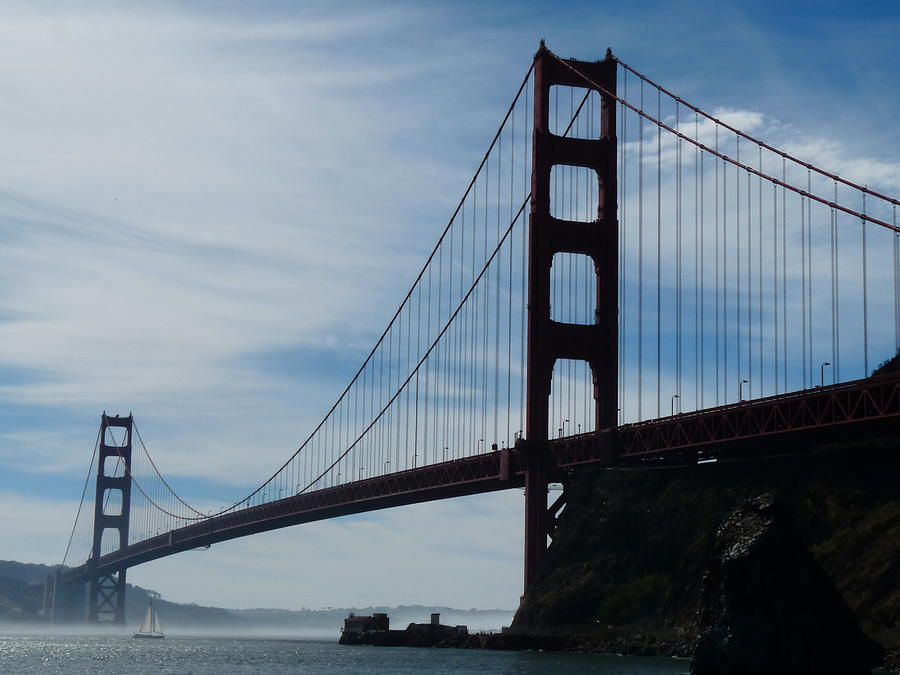 Golden Gate Bridge Sailboat Photograph by Jeff Lowe