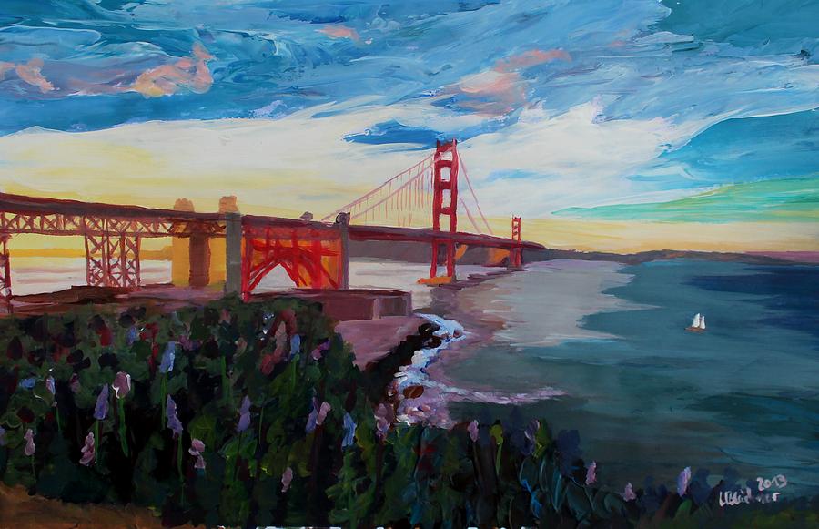 Mountain Painting - Golden Gate Bridge San Francisco at Sunset by M Bleichner