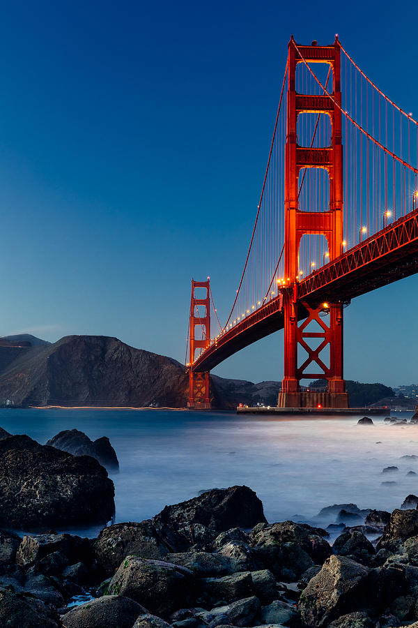 Golden Gate Bridge, San Francisco, at sunset Photograph by Peter Burnett