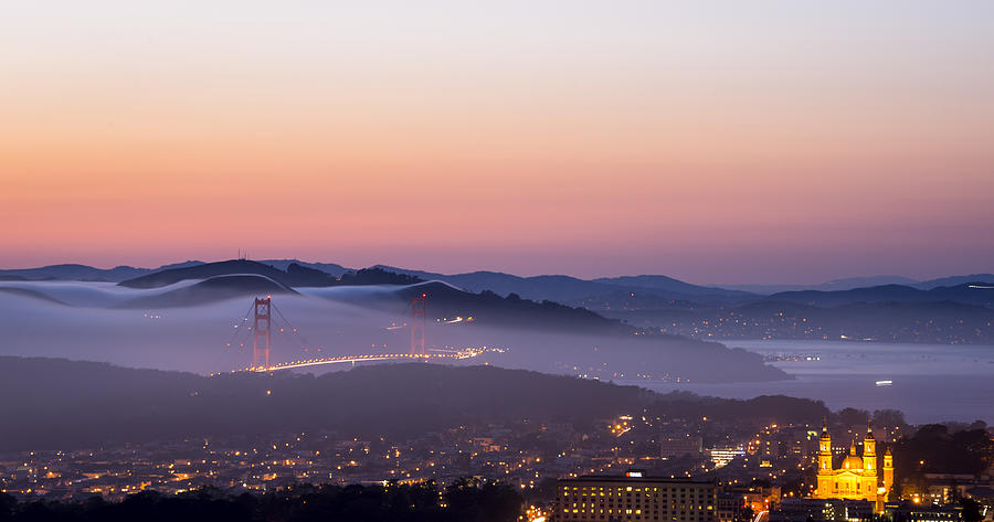 Golden Gate Bridge Photograph - Golden Gate Bridge with low rolling fog by Jason  Choy