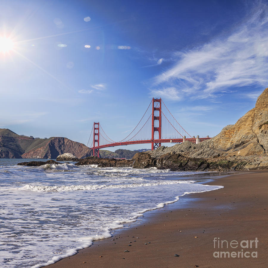 San Francisco Photograph - Golden Gate Bridge with Sun Flare by Colin and Linda McKie