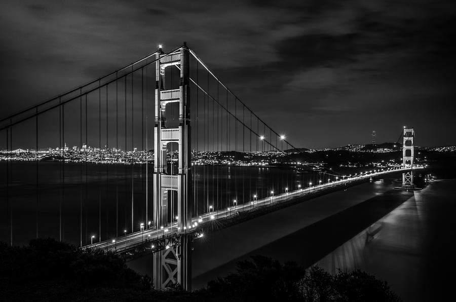 Golden Gate Evening- Mono Photograph by Linda Villers
