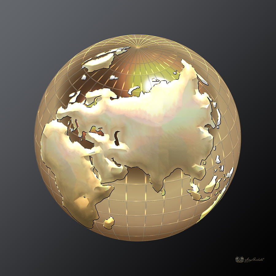 Map Digital Art - Golden Globe - Eastern Hemisphere on Black by Serge Averbukh