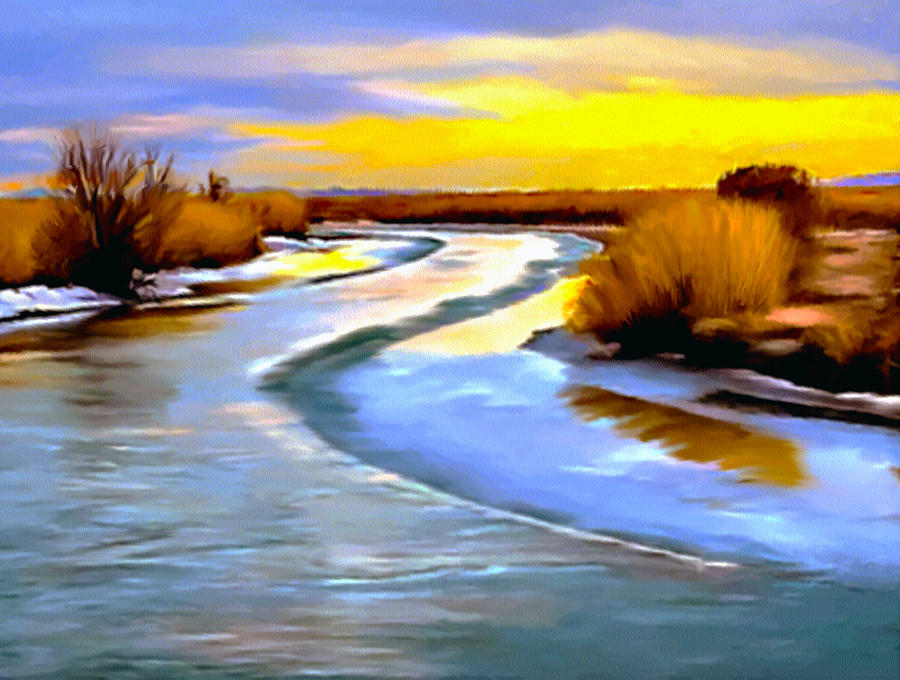 Nature Painting - Golden Glow Frozen Bear River Utah by Bob and Nadine Johnston