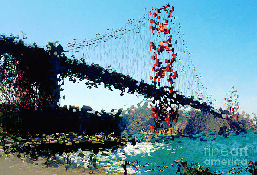 Golden Great Bridge Mosaic psyscape Digital Art by Wernher Krutein