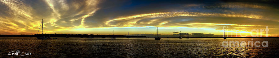 Golden Horizon - Stiched panorama sunrise. Photograph by Geoff Childs