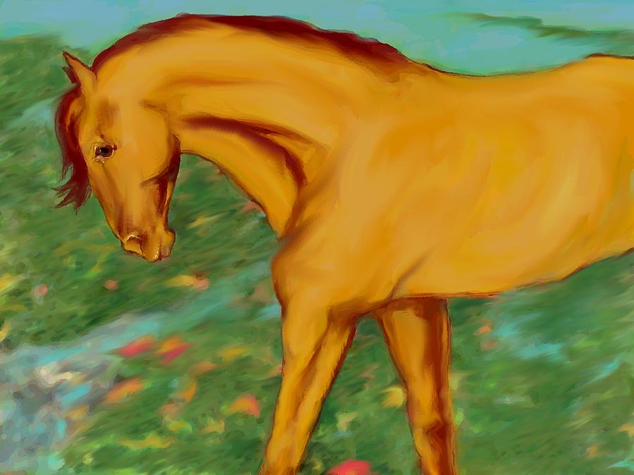 Golden horse Digital Art by Mary Armstrong