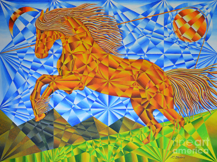 Mountain Painting - Golden Horse Over the Bitterroots by Joseph J Stevens