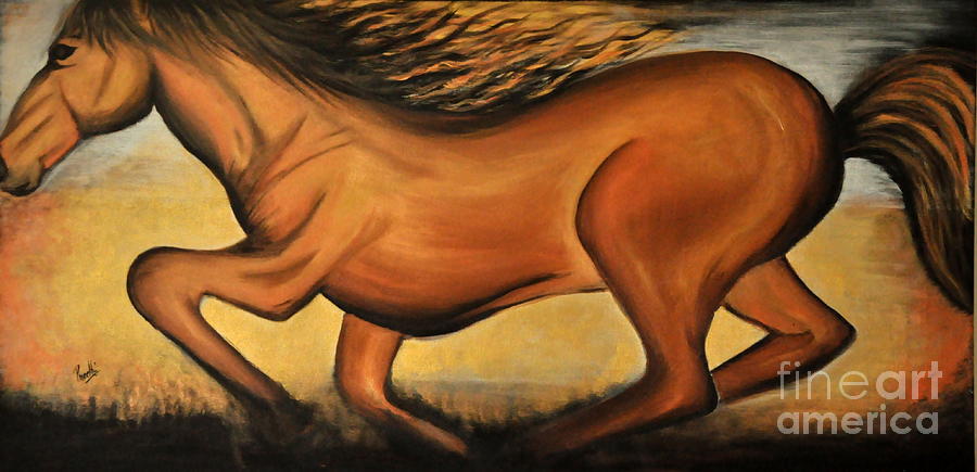 Golden Horse Painting by Preethi Mathialagan