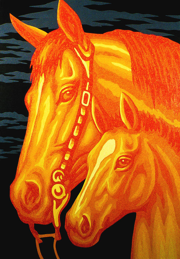 Golden Horses Embossed Painting by Steve Fields