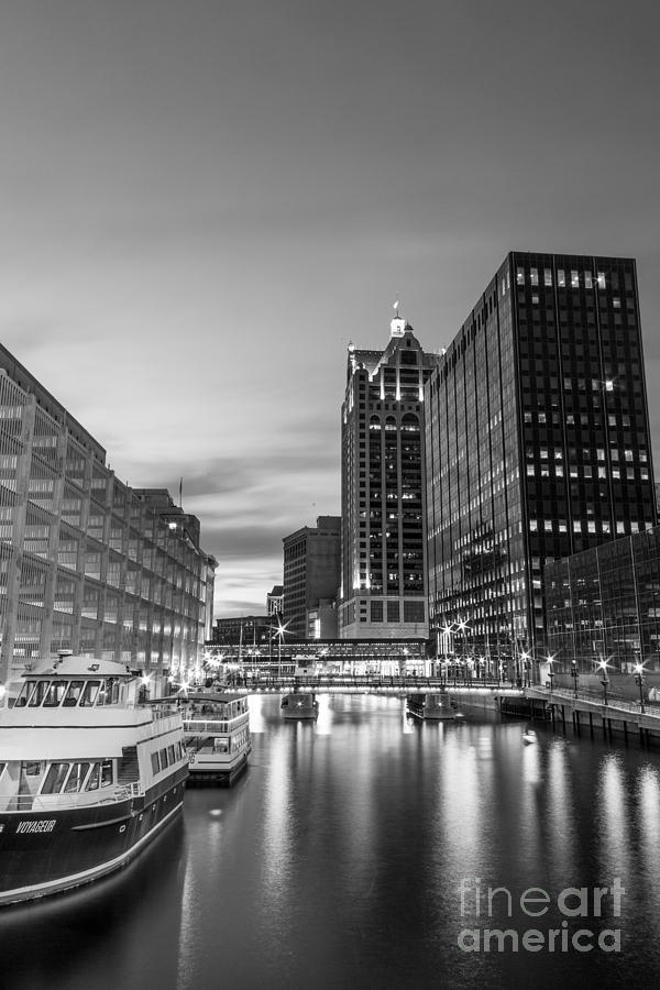Golden Hour Milwaukee River BW Photograph by Andrew Slater