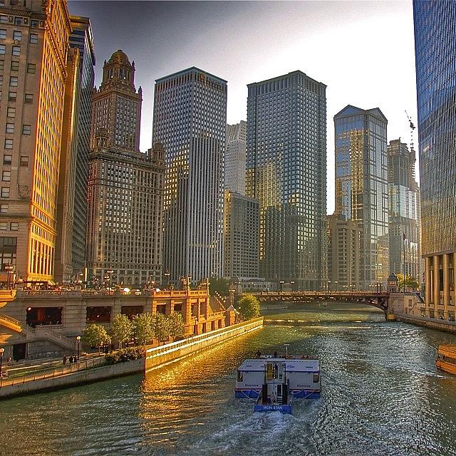 Chicago Photograph - Golden Hour On The Chicago River by Brian Stoneman