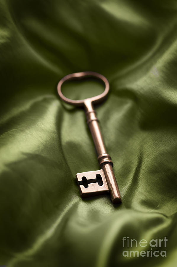 Golden Key On Green Silk  Photograph by Lee Avison