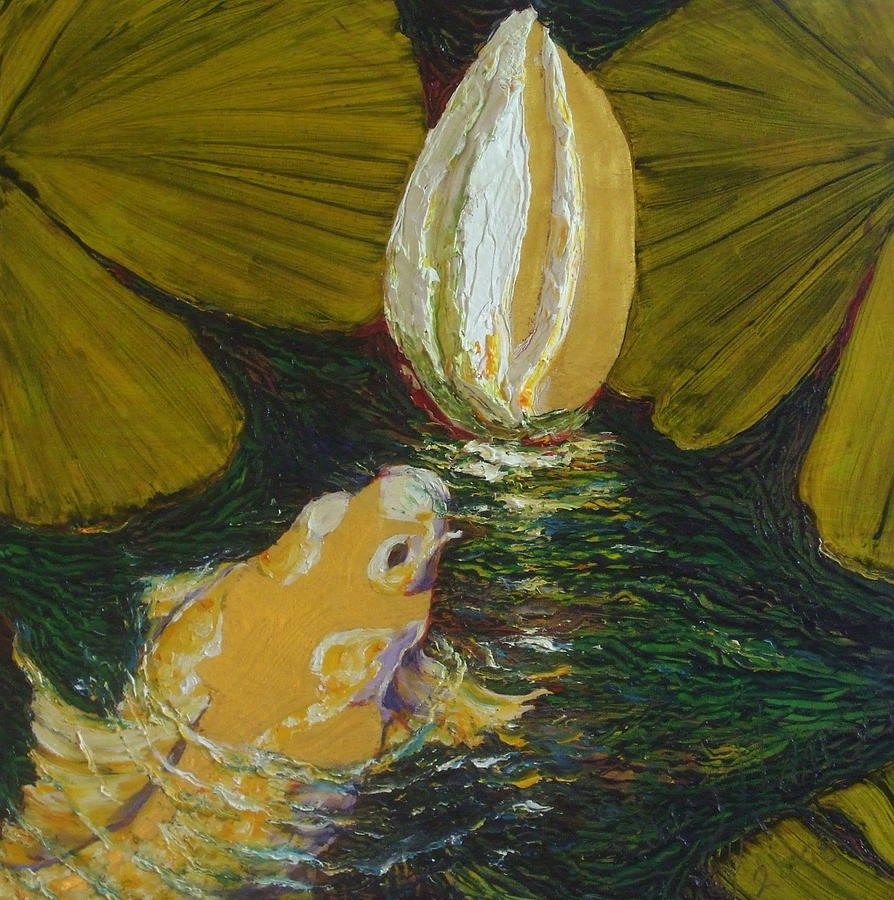 Golden Koi in Lily Pond Painting by Paris Wyatt Llanso
